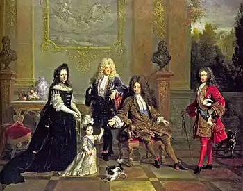 Quatre générations de Bourbon : le roi, le Dauphin, le duc de Bourgogne et le duc de Bretagne (vers 1710).