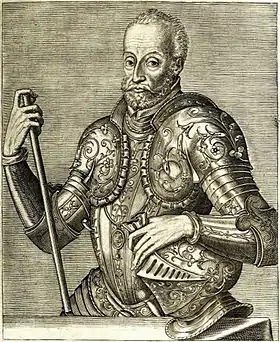 Le médaillon de l'Ordre est visible par-dessus la cuirasse de Ludovic de Birague.