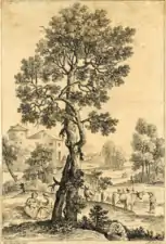 Landscape with a large tree, d'après Annibale Carracci (eau-forte, 1760, British Museum).