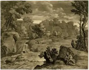 Landscape with a man (eau-forte et manière noire, c. 1757-1770, British Museum).