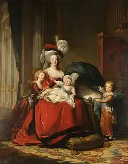 1787, Madame Royale, ses frères et sa mère, Marie-Antoinette. (Tableau d'Élisabeth Vigée-Le Brun, château de Versailles).