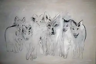La bande des loups, technique mixte sur toile 157x210cm