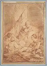 Philippe-Jacques de Loutherbourg, Personnages dans un intérieur (1767), sanguine sur papier.