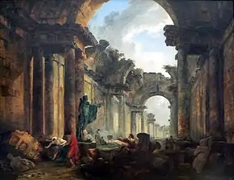 Hubert Robert, Vue imaginaire de la grande galerie du Louvre en ruine (1796).
