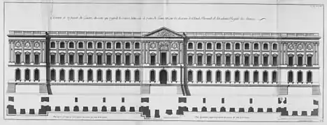 Élévation de la façade du Louvre, du côté qui regarde la rivière, bâtie sous le règne de Louis XIV, sur les dessins de Claude Perrault (après le doublement de la façade sud).