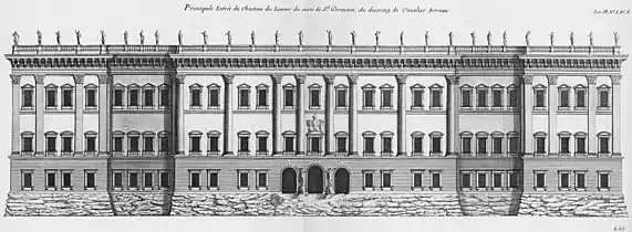 Troisième projet de la façade de l'aile orientale proposé par Le Bernin.