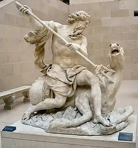 Sculpture du dieu Neptune terrassant un monstre marin.