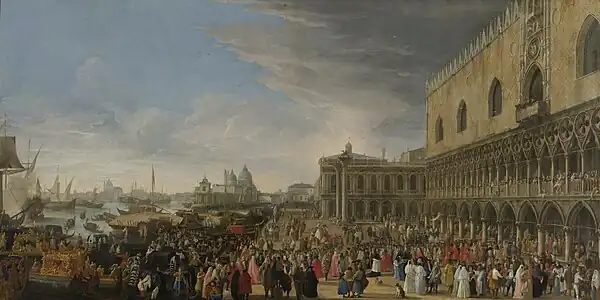 Luca Carlevaris, Réception du cardinal César d'Estrées à Venise en 1706, Amsterdam, Rijksmuseum.