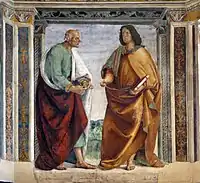 Couple d’apôtre peint par Luca Signorelli (détail de la Fresque de la Sacristie de saint Jean).