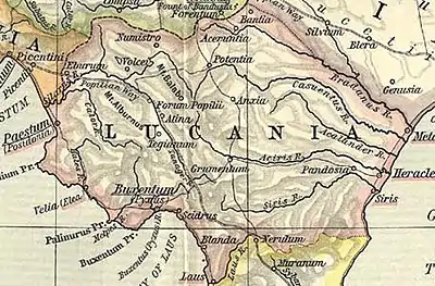 Cartographie de la Lucanie, région historique