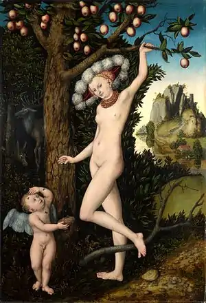 Cupidon se plaignant auprès de Vénus (vers 1525), par Lucas Cranach l'Ancien, aujourd'hui à Londres.