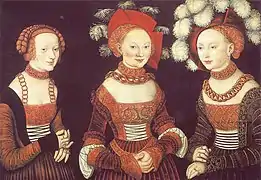 Femmes portant des carcans ou carcanets (ras du cou), XVIe siècle.