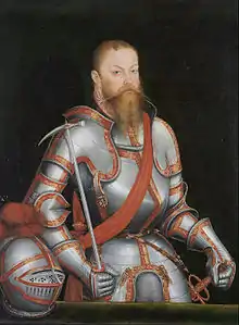 Maurice de Saxe portant un marteau de guerre sur un portrait posthume.