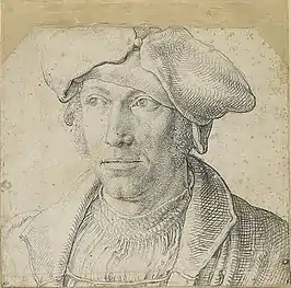 Lucas van Leyden,Portrait d'un homme aux cheveux frisés.