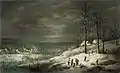 Paysage d'hiver avec des chasseurs