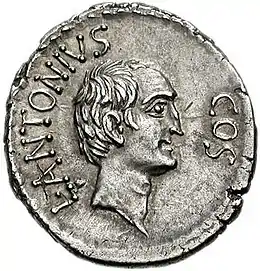 Portrait de profil de Lucius Antonius sur une pièce.