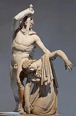 Le Gaulois Ludovisi et sa femme, copie romaine d'après une œuvre hellénistique réalisée pour la victoire d'Attale Ier sur les Gaulois, Vers 220 av. J.-C., palais Altemps, Rome.