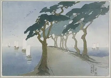 Pins au bord de la mer; 1912; Gravure sur bois en couleur.