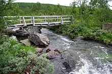 Pont à la sortie du lac Lutaure, à la frontière sud du parc national.