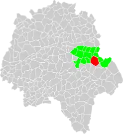 Vue d'une carte indiquant l'emplacement d'une commune dans son département.