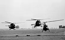 Hélicoptères Lynx, Scout et Gazelle construit par Westland du 1er régiment de l'Army Air Corps a Hildesheim, Allemagne de l'Ouest en 1980.
