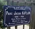 Plaque du parc Jacob-Kaplan à Lyon