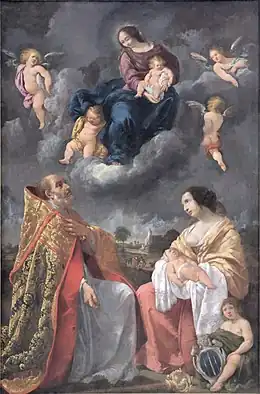 Saint Fortunat intercédant auprès de la Vierge pour la guérison d’un enfant malade (PM69000335).