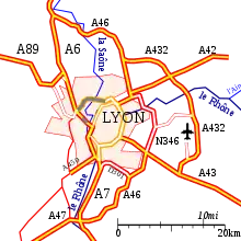 Carte des infrastructures autoroutières de l'agglomération lyonnaise