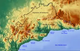 Carte topographique de la province de Malaga avec la sierra Blanca au sud.