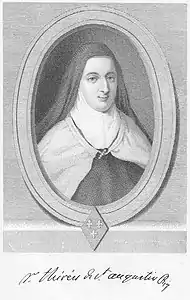 Portrait et signature de Mère Thérèse de St-Augustin, prieuré du carmel de Saint-Denis.