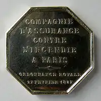 La France, Compagnie d'assurance contre l'incendie à Paris (1837), revers.