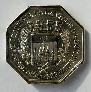 Courtiers de commerce de la ville de Bordeaux (1833), médaille en argent, revers.