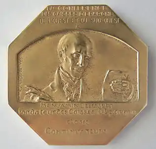 Médaille Benjamin Delessert, fondateur des Caisses d'épargne. Graveur René Grégoire, recto.