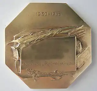 Médaille Benjamin Delessert, fondateur des Caisses d'épargne. Graveur René Grégoire, verso.