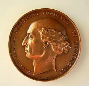 Jean-Baptiste Farochon, Médaille Mathieu Orfila (1787-1853) médecin et chimiste français, d'origine espagnole, avers.