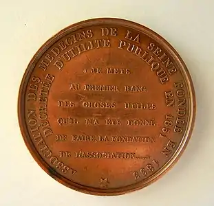 Jean-Baptiste Farochon, Médaille Mathieu Orfila (1787-1853) médecin et chimiste français, d'origine espagnole, revers.