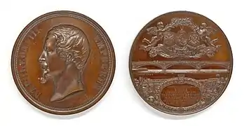 Médaille célébrant la construction du pont en 1854.