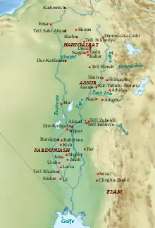 Localisation des principaux sites de la Mésopotamie durant l'âge du bronze récent.