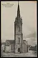 Le clocher de l'église paroissiale Saint-Pierre vers 1920 (carte postale Émile Hamonic)