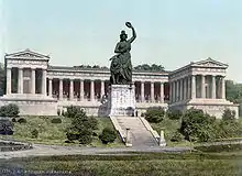 Le Ruhmeshalle et la Bavaria sur une carte postale du XIXe siècle