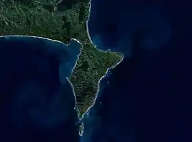 =NASA image satellite de la Peninsule Māhia