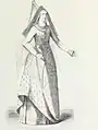 Costume de Marie de Bourgogne, fille de Charles le Téméraire, femme de Maximilien d'Autriche (fin du xve siècle). D'après une ancienne gravure à la Bibliothèque impériale de Paris, cabinet des estampes.