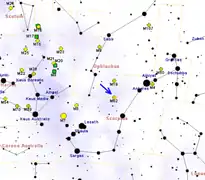 Emplacement de M62 dans la constellation d'Ophiuchus.