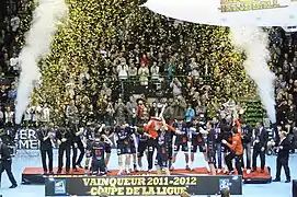 Le Montpellier Handball vainqueur pour la huitième fois de la Coupe de la Ligue en 2012.