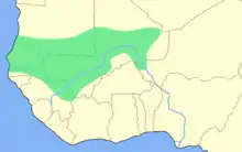 carte de l'ouest de l'Afrique avec une vaste zone colorée couvrant le Sénégal et le sud de la Mauritanie et du Mali actuels