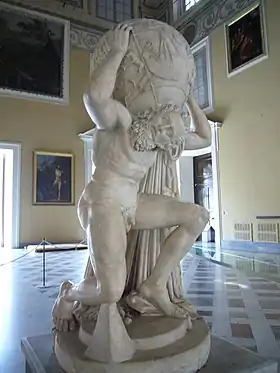 Atlas Farnèse, copie en marbre de l'Empire romain du IIe siècle, d'une sculpture hellénistique d'Atlas, Musée archéologique national de Naples