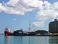 Le MCGS Vigilant, le précédent vaisseau amiral de la garde côtière de Maurice, dans le port de Port Louis en 2008.