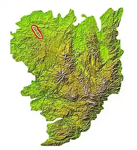 Localisation des monts de Guéret sur la carte du Massif central.