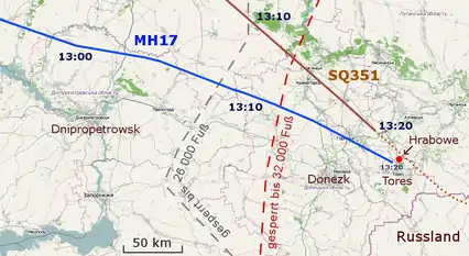 17 juillet 2014 :Localisation précisée à l'est de Donetsk.
