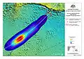 Carte thermique représentant les probabilités de localisation du point d'impact d'un avion disparu (vol 370 de Malaysia Airlines)